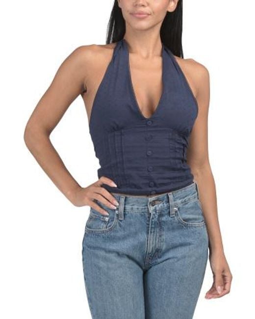 MARSHALLS Blue Wrap Neck Halter Top For