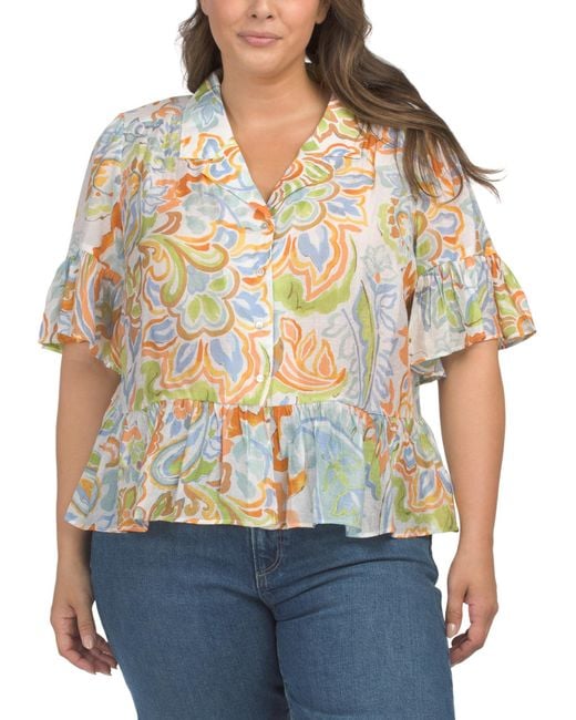 MARSHALLS Gray Plus Button Front Peplum Top For