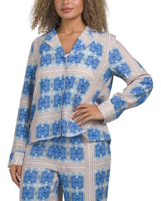 MARSHALLS Blue Avery Printed Button Down Top For
