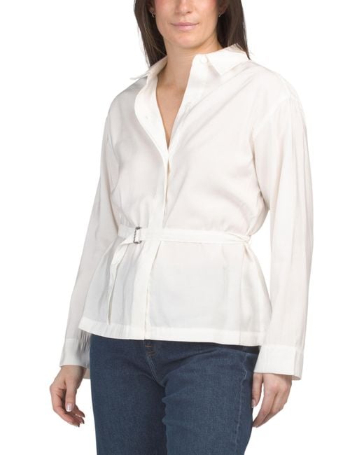 MARSHALLS White Solid Belted Button Up Shirt For