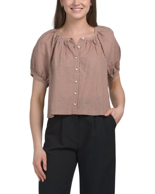 MARSHALLS Black Gingham Button Front Top For