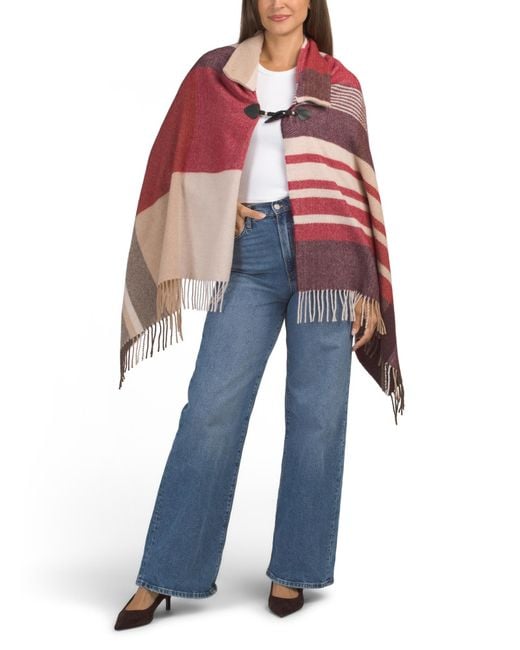MARSHALLS Blue Wool Collared Poncho For