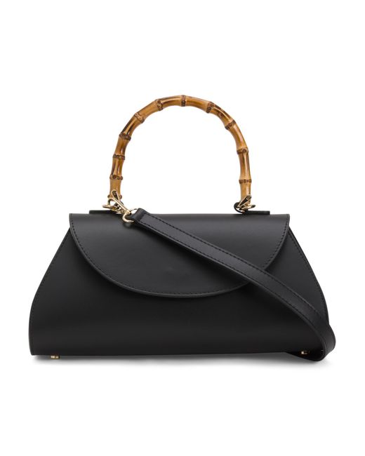 Marshalls Leather Flap Over Satchel With Bamboo Handle For in Black | Lyst