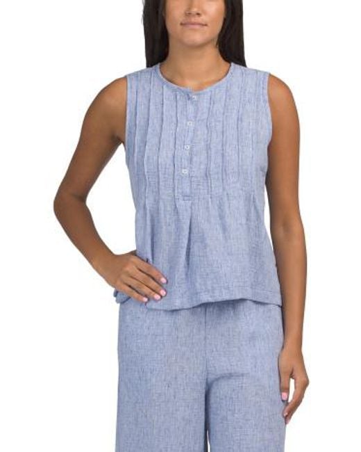 MARSHALLS Blue Pintuck Pleated Half Button Front Blouse For