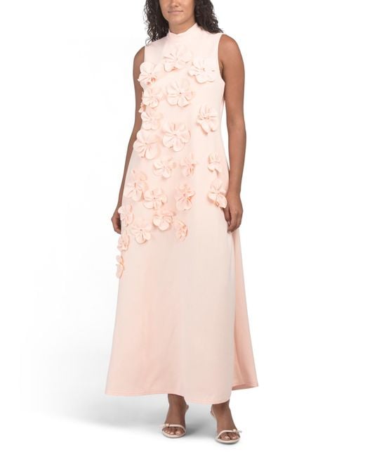 marshalls evening dresses Long Sleeve Mesh Gown With High Side Slit | Formal Sleeveless Mock Neck Floral Applique
