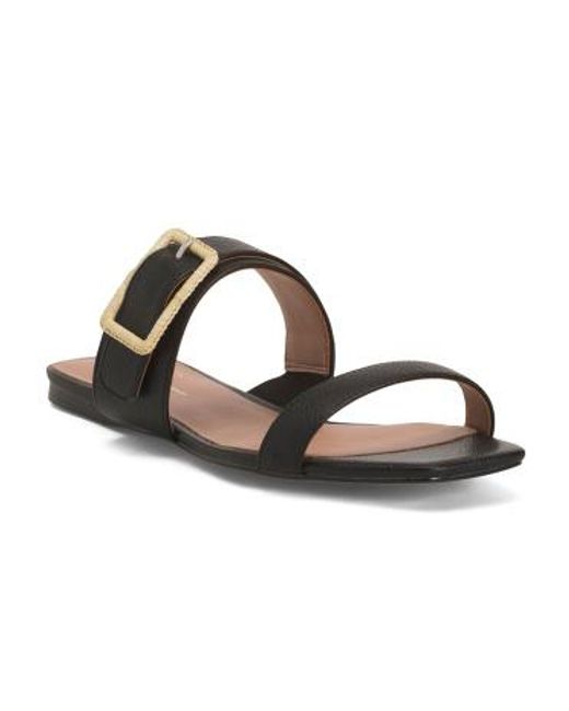 MARSHALLS Metallic Leather Daniela Two Strap Flat Sandals For