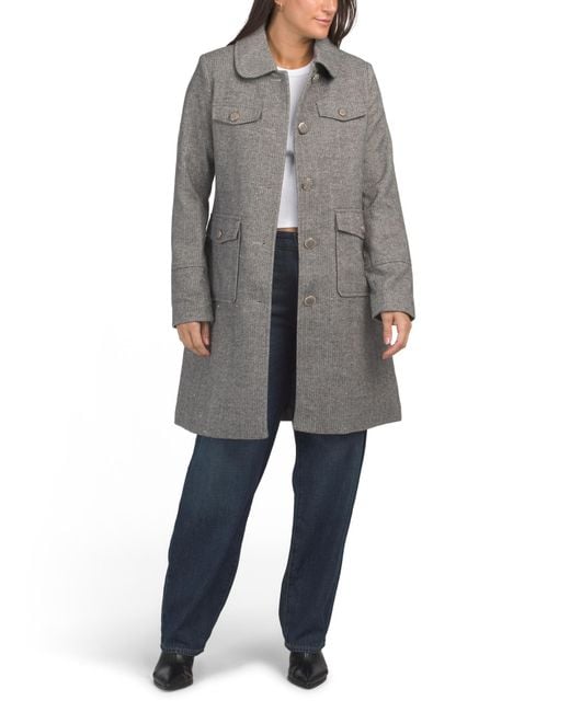 MARSHALLS Gray Single Breasted Patch Pocket Coat For