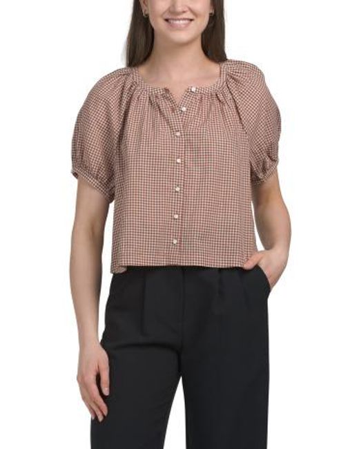 MARSHALLS Black Gingham Button Front Top For