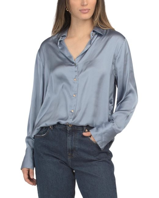 MARSHALLS Blue Solid Button Down Top For