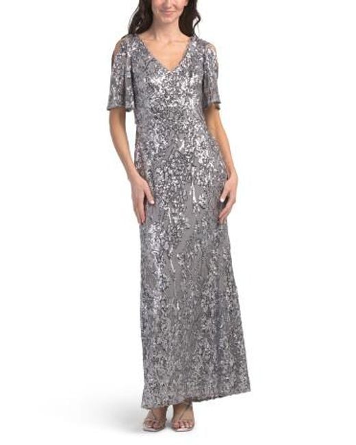 marshalls sequin dresses Marshalls Caroline Flutter Sleeve Sequin Dress For in Gray