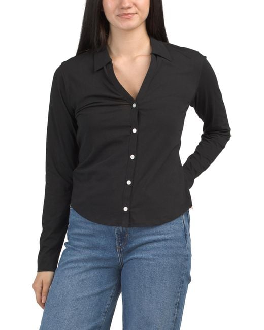 MARSHALLS Black Split Collar Button Down Shirt For