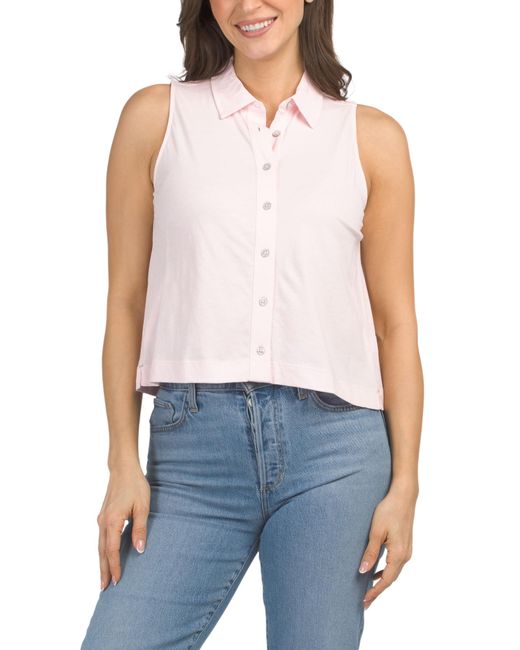 MARSHALLS Blue Sleeveless Button Down Top For