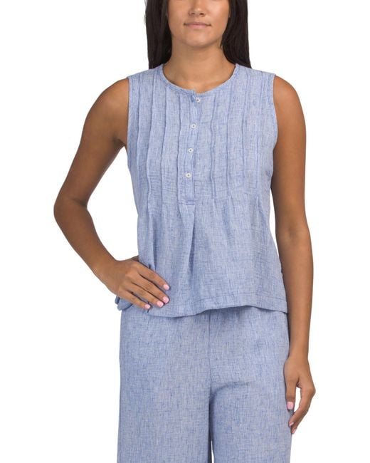 MARSHALLS Blue Pintuck Pleated Half Button Front Blouse For