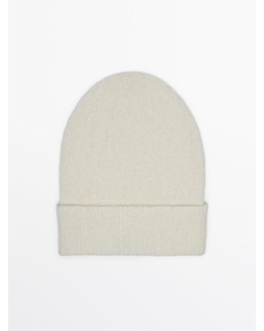 MASSIMO DUTTI White Wool Blend Knit Beanie
