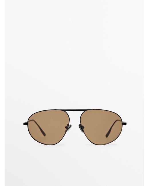 MASSIMO DUTTI Black Metal Aviator Sunglasses