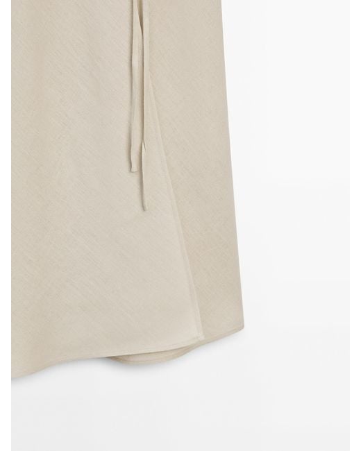 MASSIMO DUTTI White Midi Pareo Skirt With Mini Buckle