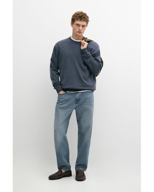 MASSIMO DUTTI Blue Wool Blend Round Neck Knit Sweater for men