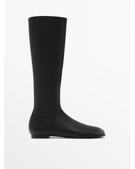 MASSIMO DUTTI Black Stiefel Flach Elastisch Runde Zehenpartie