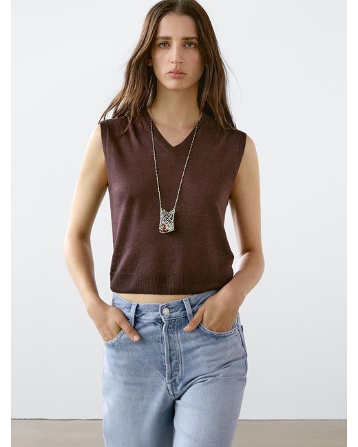 Veste Sans Manches En Maille Chinée 100 Lin MASSIMO DUTTI en