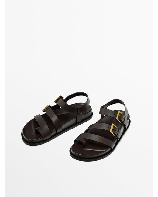 MASSIMO DUTTI White Flat Sandals With Buckles
