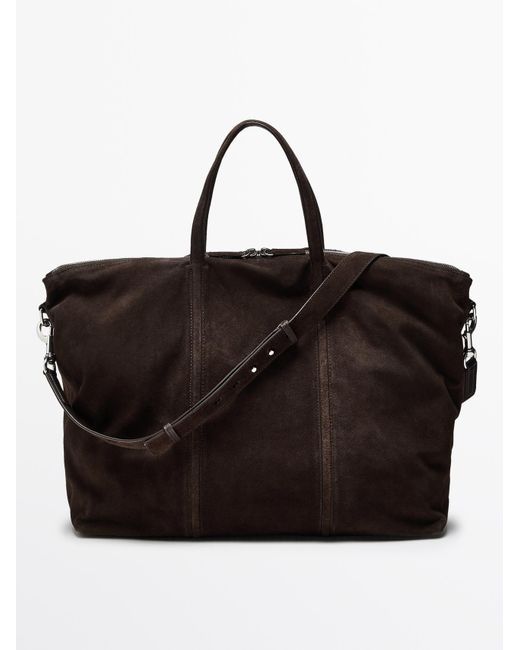 MASSIMO DUTTI Splitsuède Leren Reistas in het Brown voor heren
