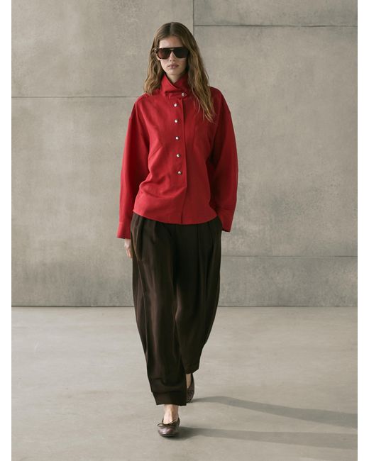 MASSIMO DUTTI Red Flowing Shirt With Snap Buttons