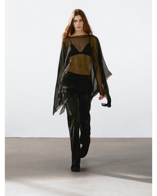 MASSIMO DUTTI Black Flowing 100% Mulberry Silk Cape