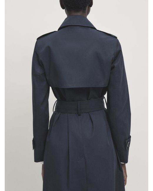 MASSIMO DUTTI Blue Trench Coat With Belt