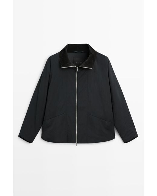 MASSIMO DUTTI Black Quilted Corduroy-Collar Parka