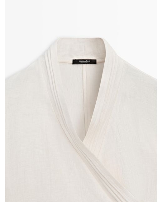 MASSIMO DUTTI Black Linen Blend Kimono With Lapel Detail