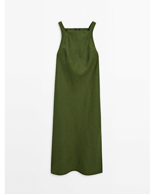 MASSIMO DUTTI Green Linen Halter Dress