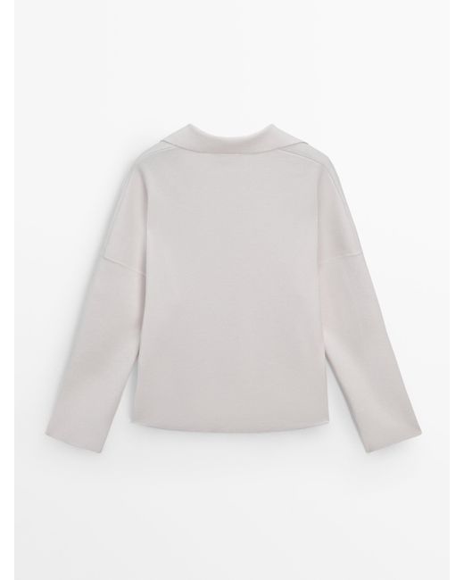 MASSIMO DUTTI Milano Knit Polo Collar Sweater in White Lyst