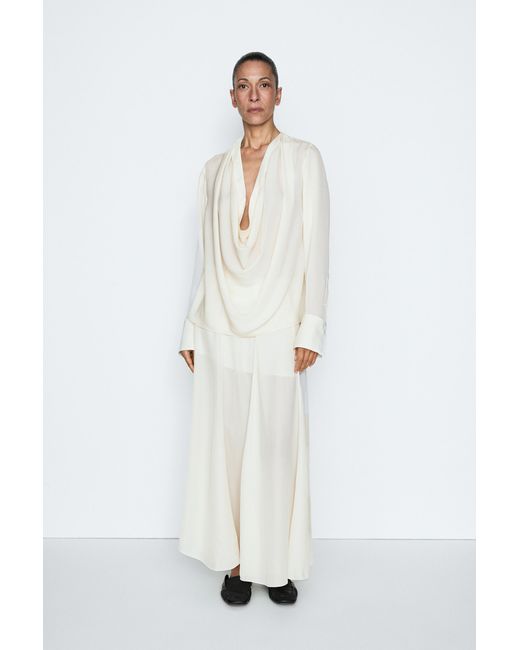 MASSIMO DUTTI Natural Flowing Silk Blouse With Draped Neckline