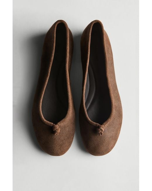MASSIMO DUTTI Black Leather Ballet Flats With Knot