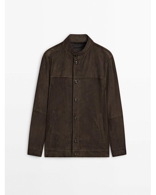 MASSIMO DUTTI Brown Buttoned Suede Jacket for men
