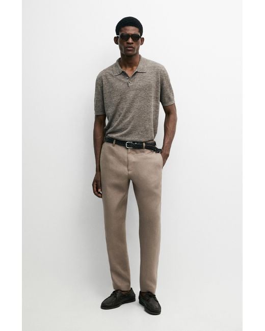 MASSIMO DUTTI Natural Tapered Fit Linen Trousers for men