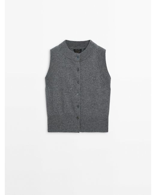 MASSIMO DUTTI Gray Wool Blend Knit Vest With Buttons