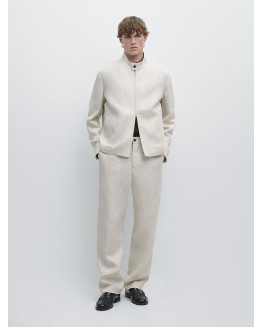 MASSIMO DUTTI White Short Jacket With Herringbone Detail for men