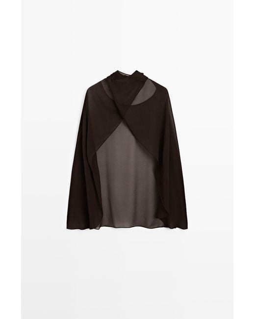 MASSIMO DUTTI Brown 100% Mulberry Silk Crossover Cape