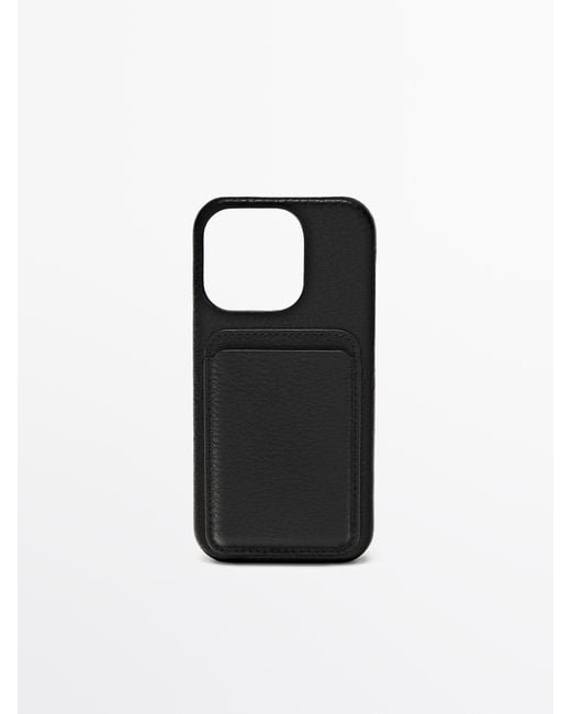 MASSIMO DUTTI Black Nappa Leather Iphone 16 Pro Case for men