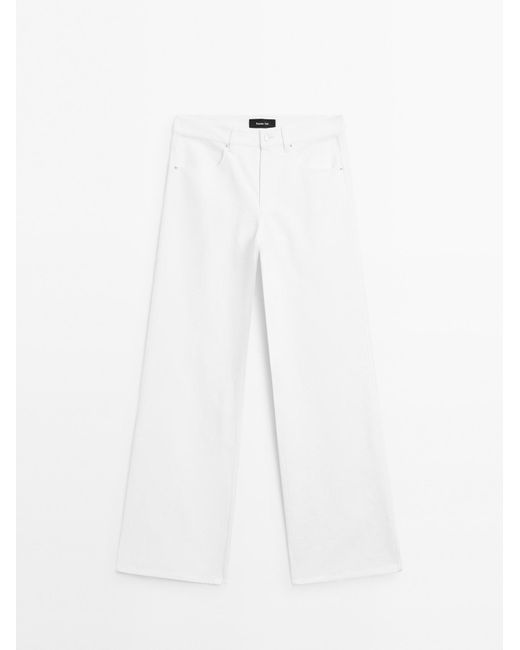 MASSIMO DUTTI Wide-Leg Broek Met Structuur En Denim-Effect in het White