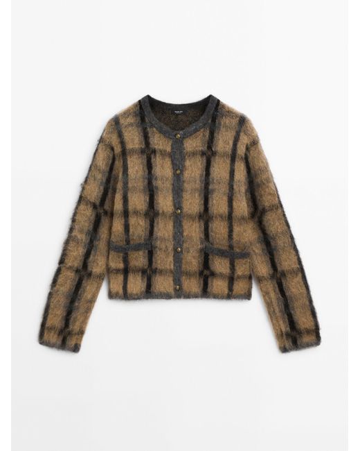 MASSIMO DUTTI Natural Cardigan Karomuster Mit Wolle Und Alpakawolle