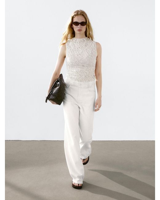 Top Con Collo A Camino Effetto Stropicciato di MASSIMO DUTTI in White