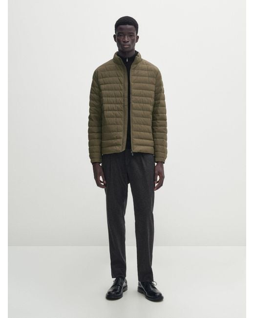 MASSIMO DUTTI Puffer Jacket With Down And Feather Filling in Green for Men Lyst UK