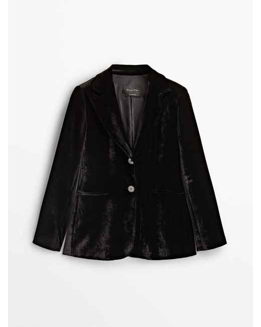 MASSIMO DUTTI Fitted Velvet Blazer in Black Lyst