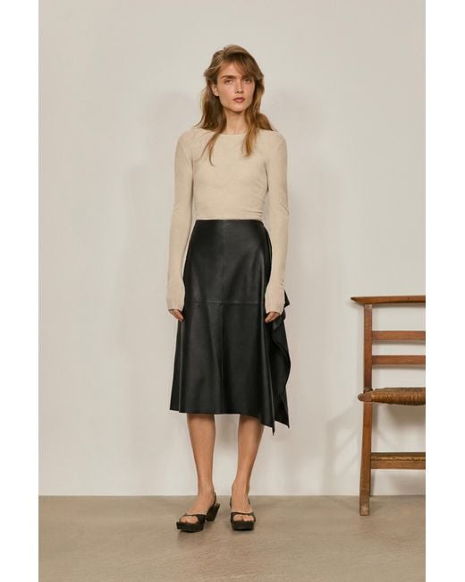 MASSIMO DUTTI Black Nappa Leather Midi Skirt