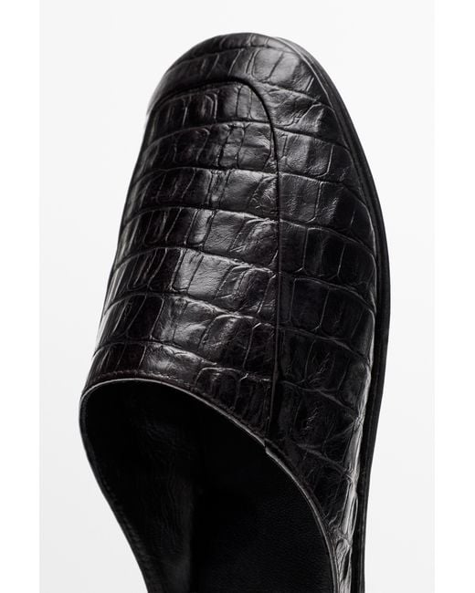 MASSIMO DUTTI Black Crocodile-Embossed Leather Mule