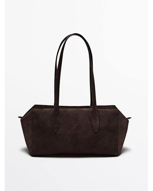 MASSIMO DUTTI Black Split Suede Leather West Satchel Bag