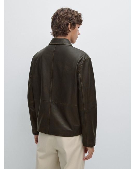 Cazadora Corta Piel Napa Efecto Desgastado MASSIMO DUTTI de hombre de color Gray