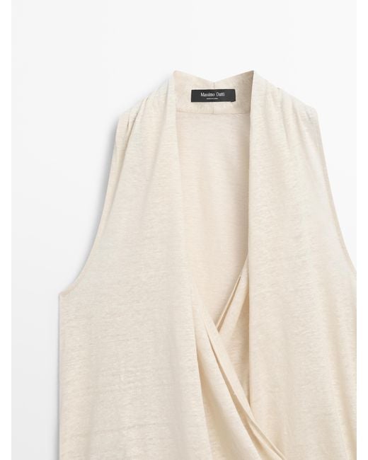 MASSIMO DUTTI Natural Draped Detail Crossover Top